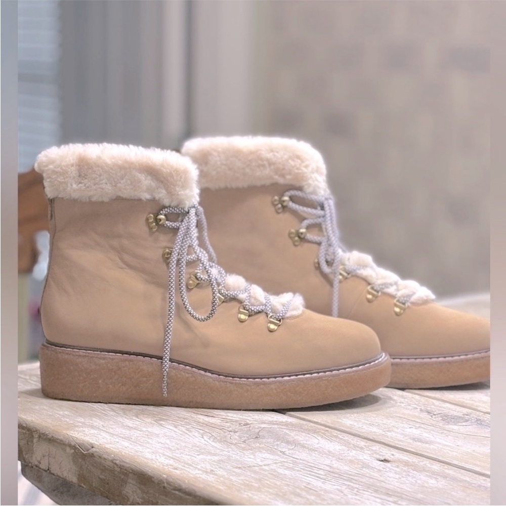 J.Crew Lace-Up Fur Lined Hiking Boots. Women's Sz. 12 Warm | Neutral | Cozy NWOT - Picture 4 of 11